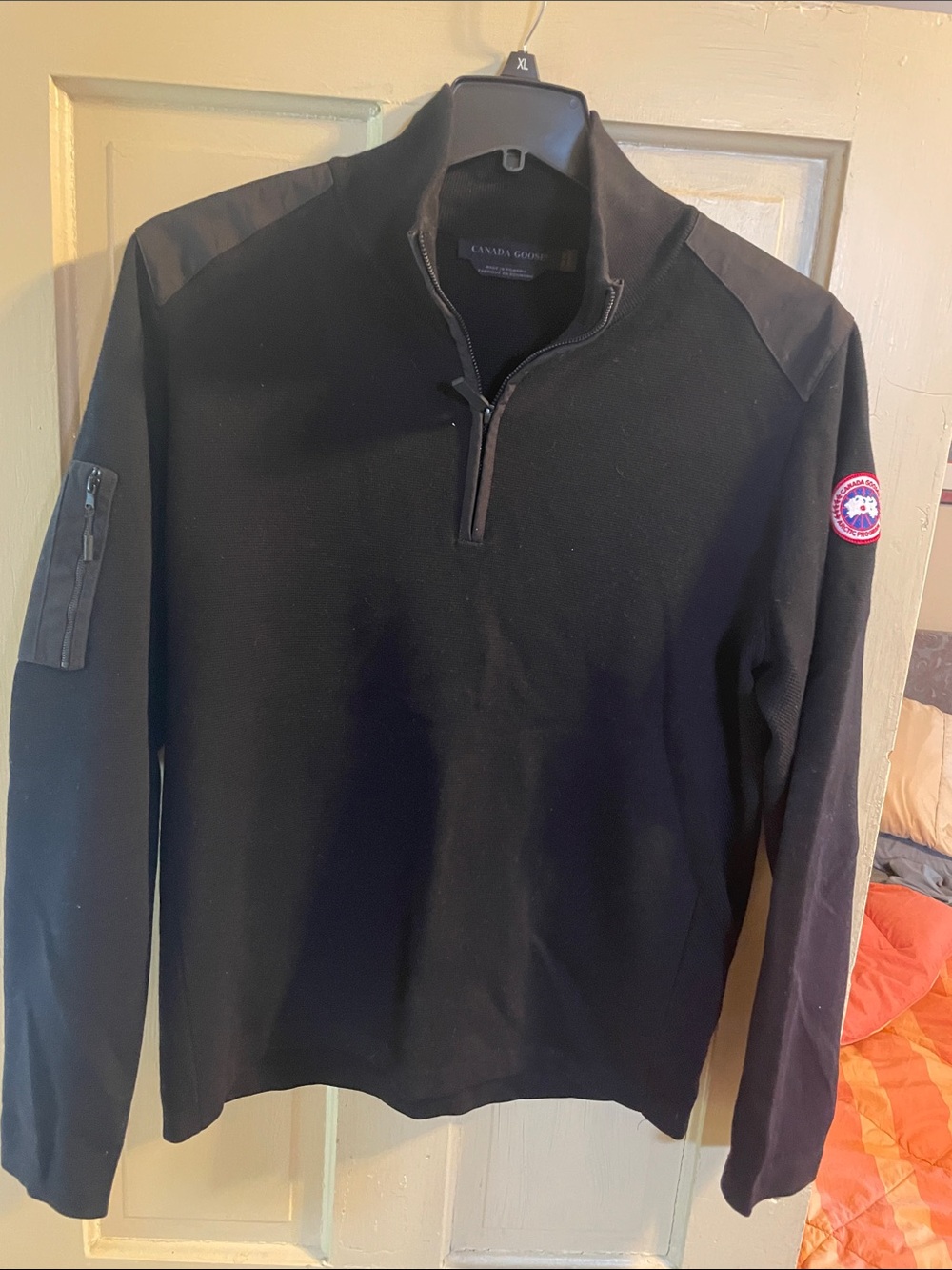 Canada Goose Black Quarter-Zip Sweater with Shoulder Panels